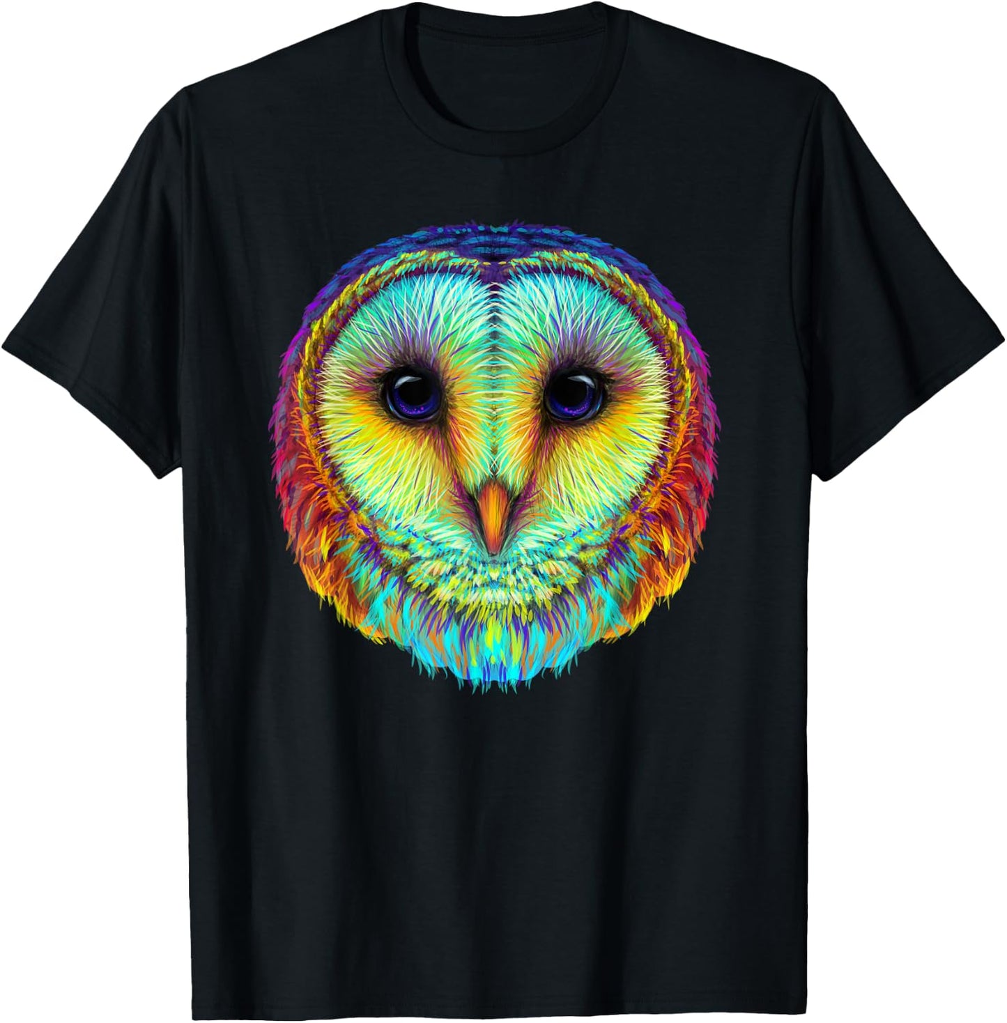 colorful cute Barn owl head art face for lovers birds animal T-Shirt - T-Shirt | Black