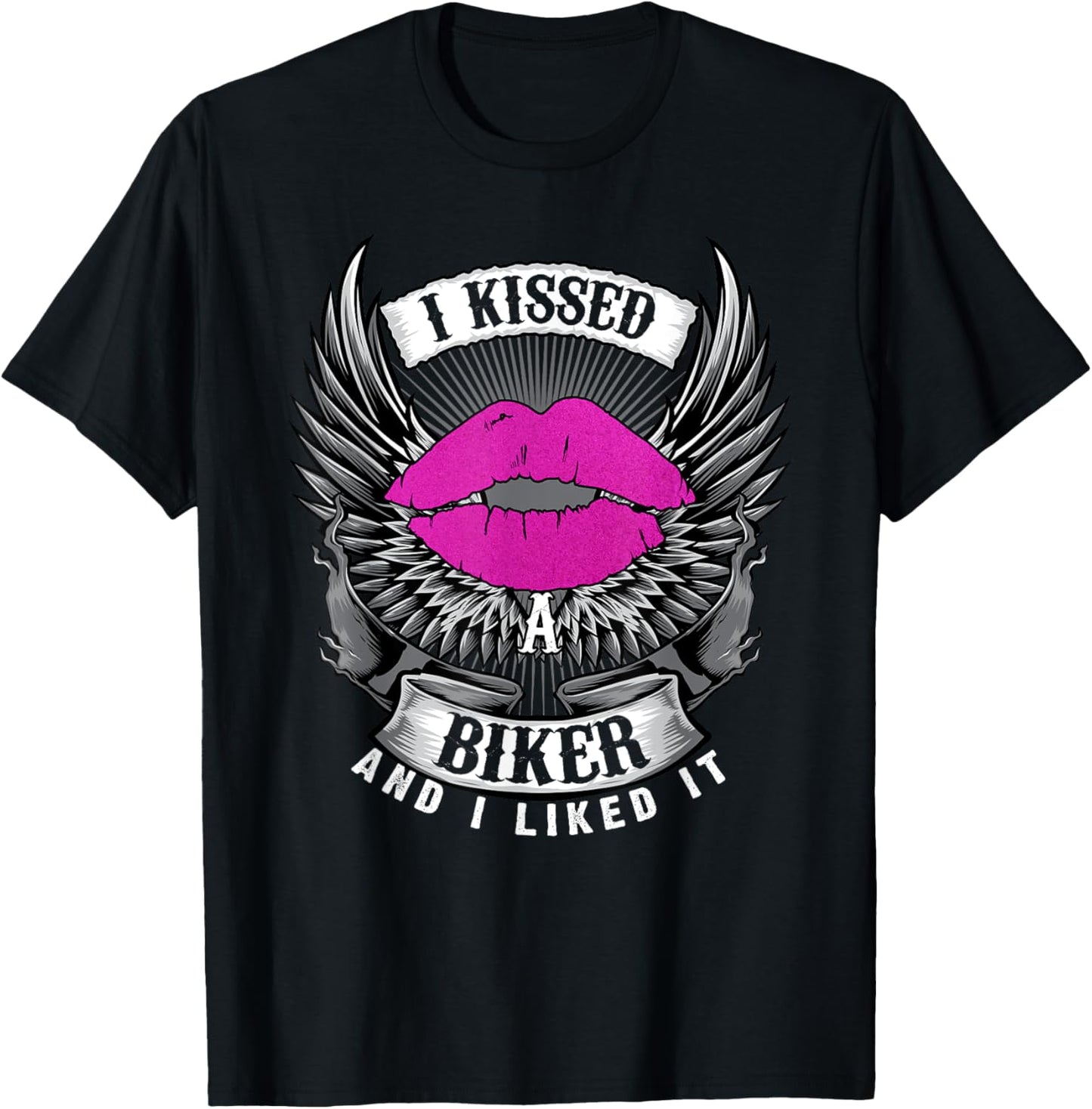 Motorcycling I Kissed A Biker And I Liked It Funny Girl Lip T-Shirt - T-Shirt | Black