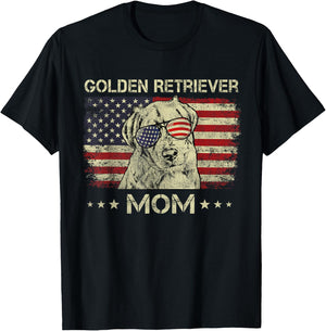 Golden Retriever Mom Dog Lovers American Flag 4th Of July Men T-Shirt - T-Shirt | Black
