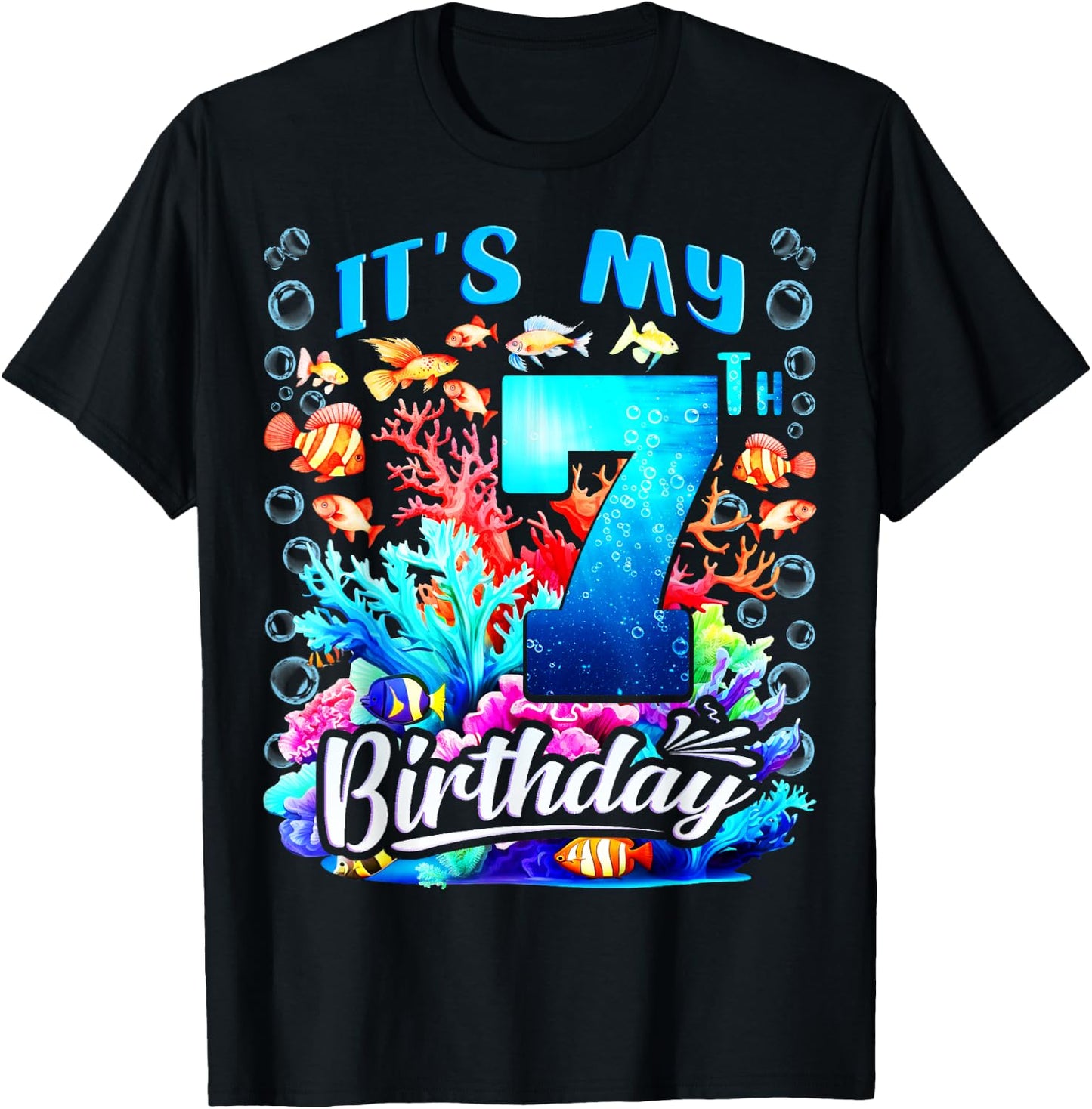 It's My 7th Birthday Boy Sea Fish Ocean Animals Aquarium T-Shirt - T-Shirt | Black