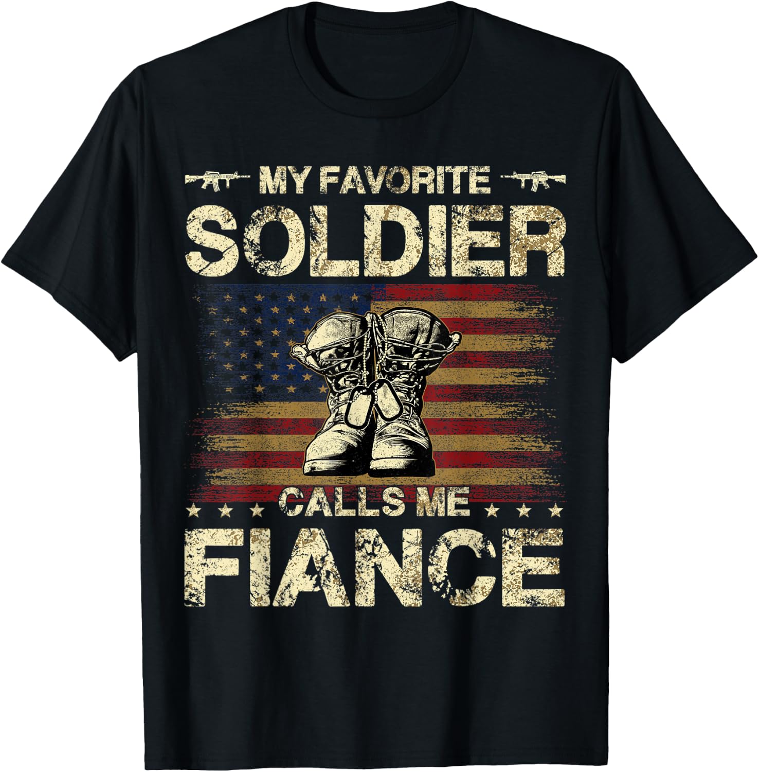 My Favorite Soldier Calls Me Fiance | Proud Army Fiance T-Shirt - T-Shirt | Black