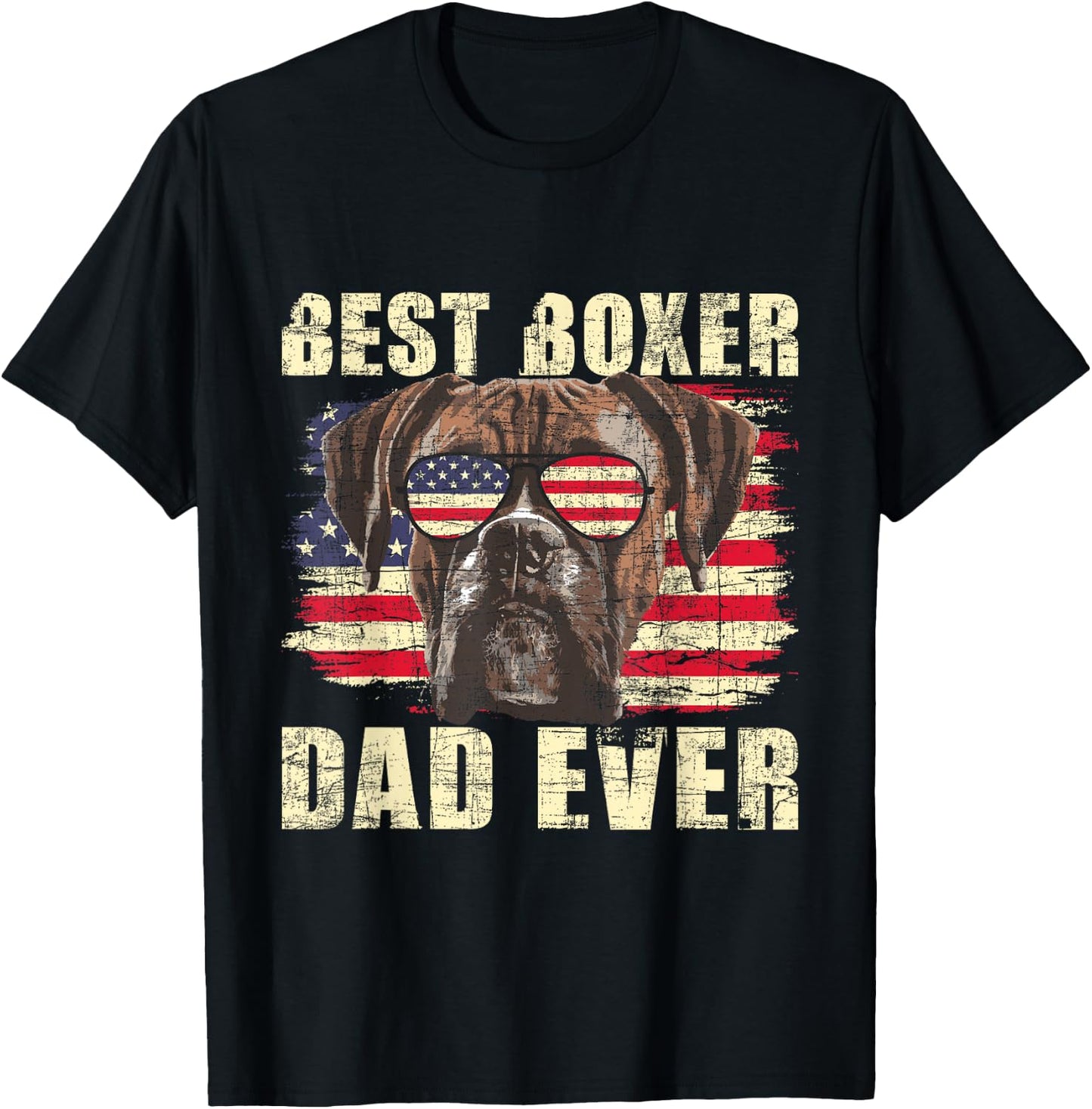 Best Boxer Dad Ever - USA Flag American Dog Animal Lover T-Shirt - T-Shirt | Black