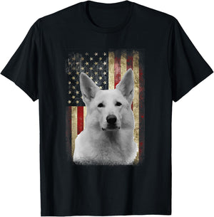 Patriotic White German Shepherd Flag American USA Dog Lover T-Shirt - T-Shirt | Black