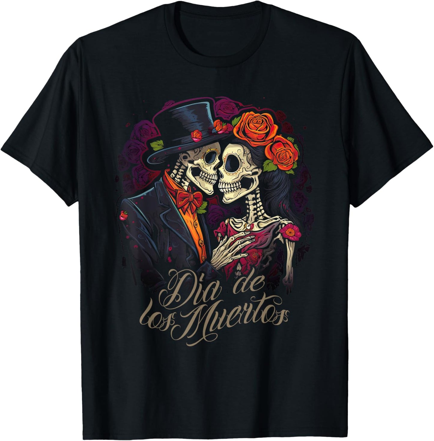 Dia De Los Muertos Day of the dead Dancing Skeleton Couple T-Shirt - T-Shirt | Black