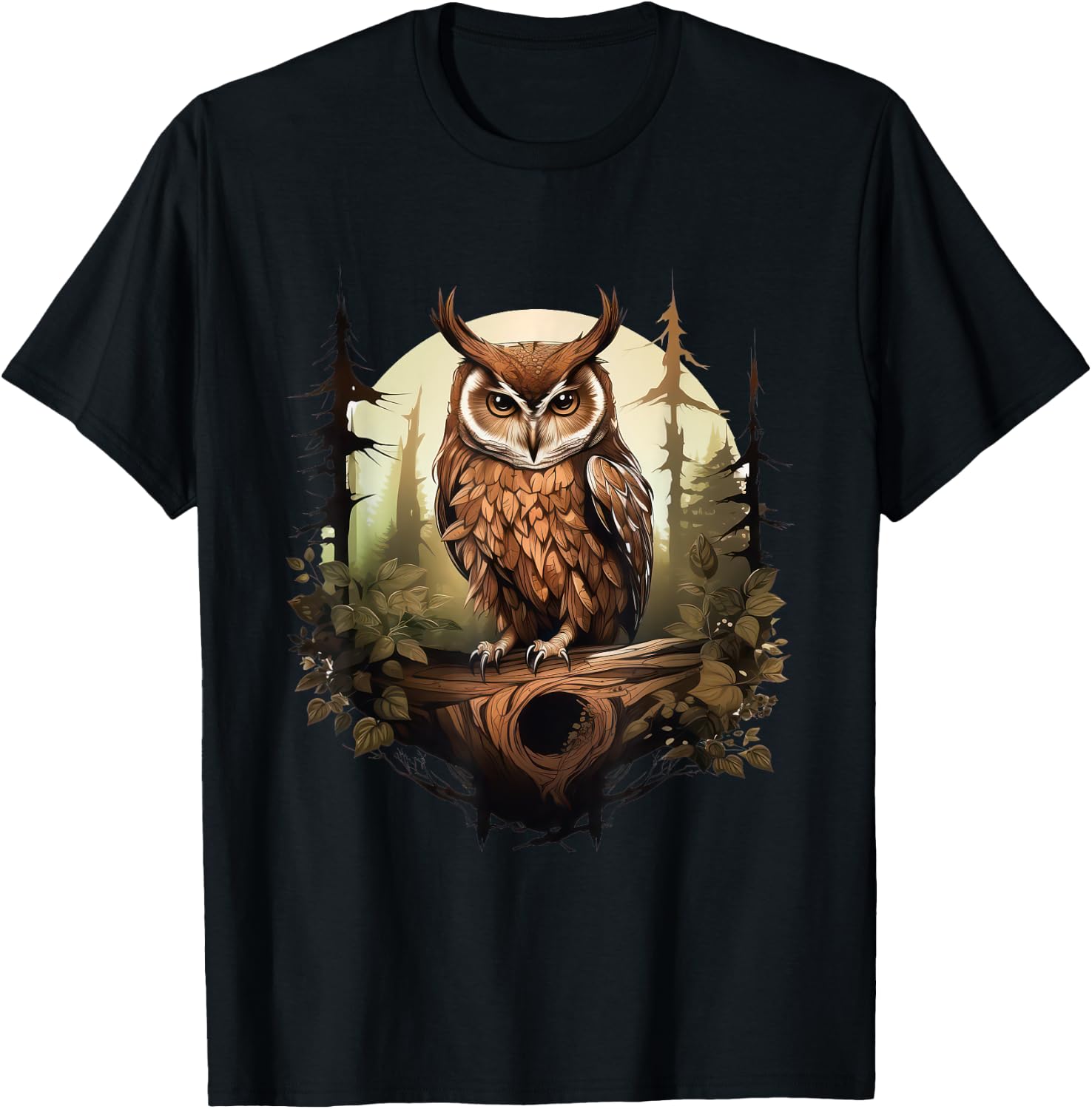 Owl Forest Graphic Women Men Girls Boys T-Shirt - T-Shirt | Black