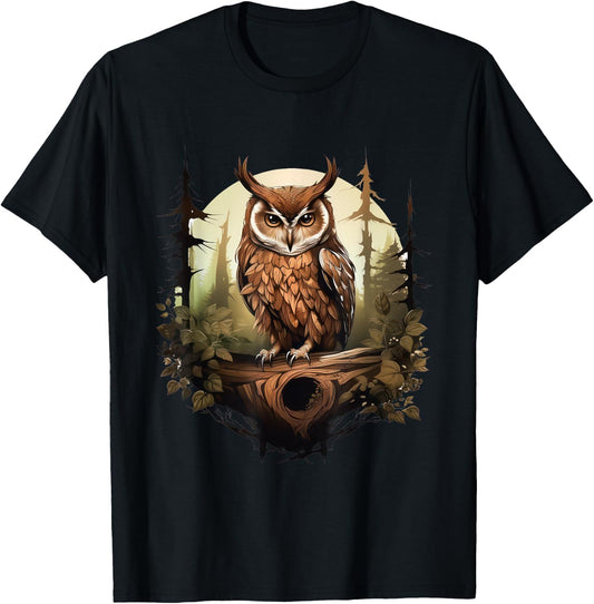 Owl Forest Graphic Women Men Girls Boys T-Shirt - T-Shirt | Black