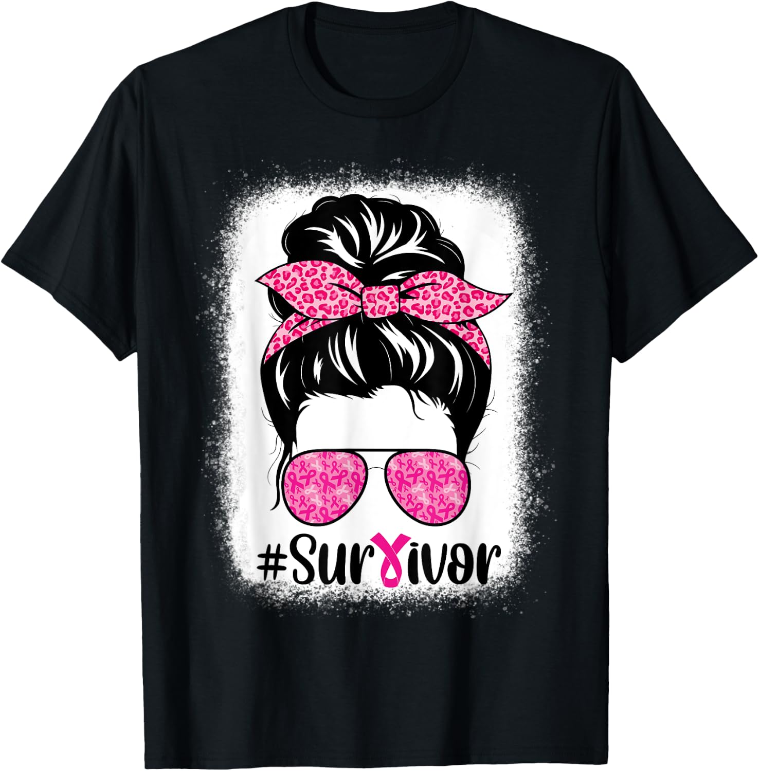 Survivor Breast Cancer Awareness Messy Bun Hair Bleached T-Shirt - T-Shirt | Black