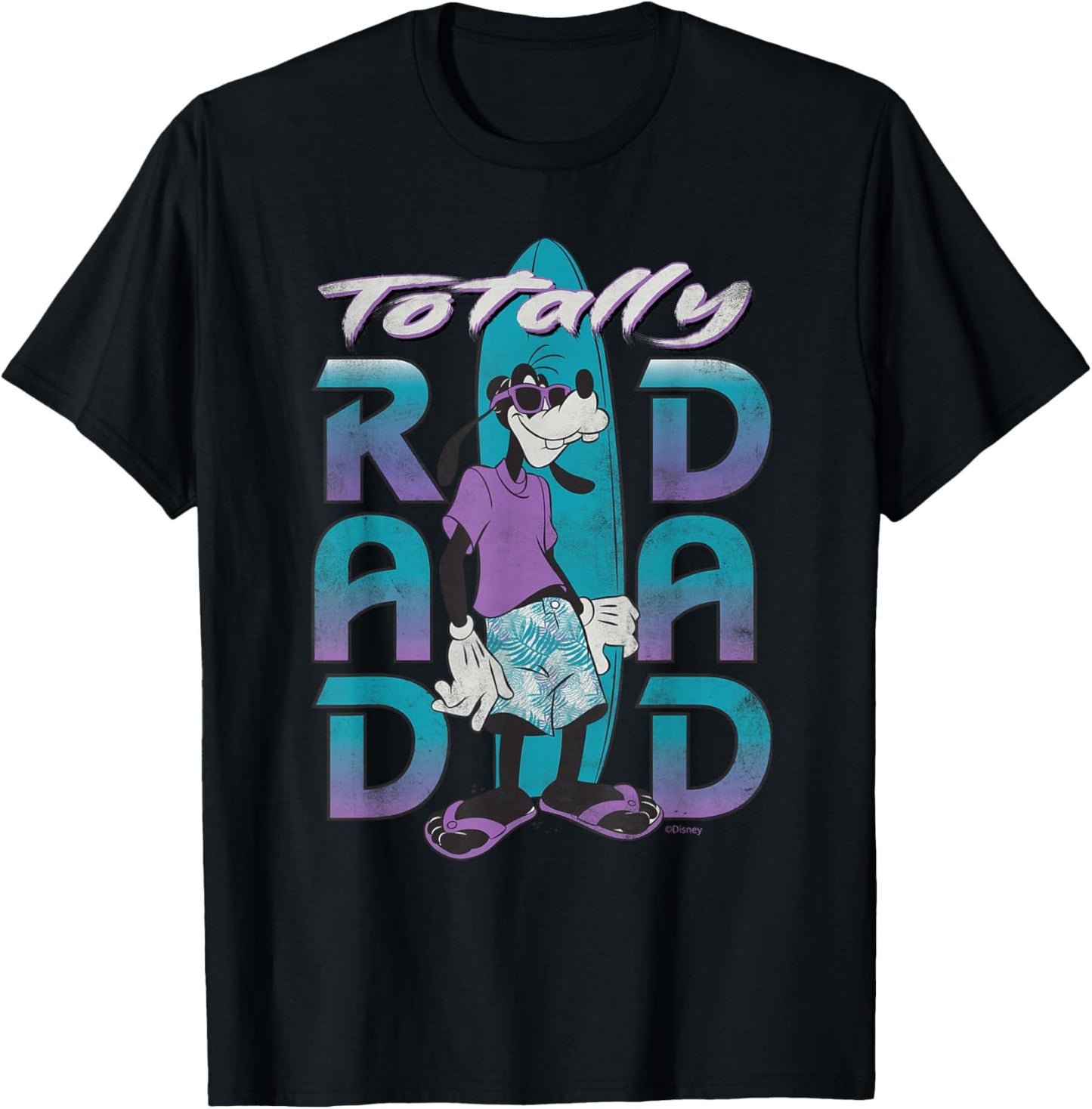Disney Goofy Totally Rad Dad Father’s Day Surfing Distressed T-Shirt - T-Shirt | Black