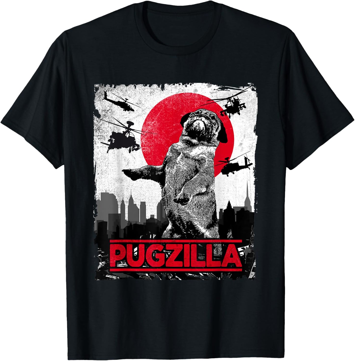 Funny Pugzilla Pug Dog T-Shirt - T-Shirt | Black