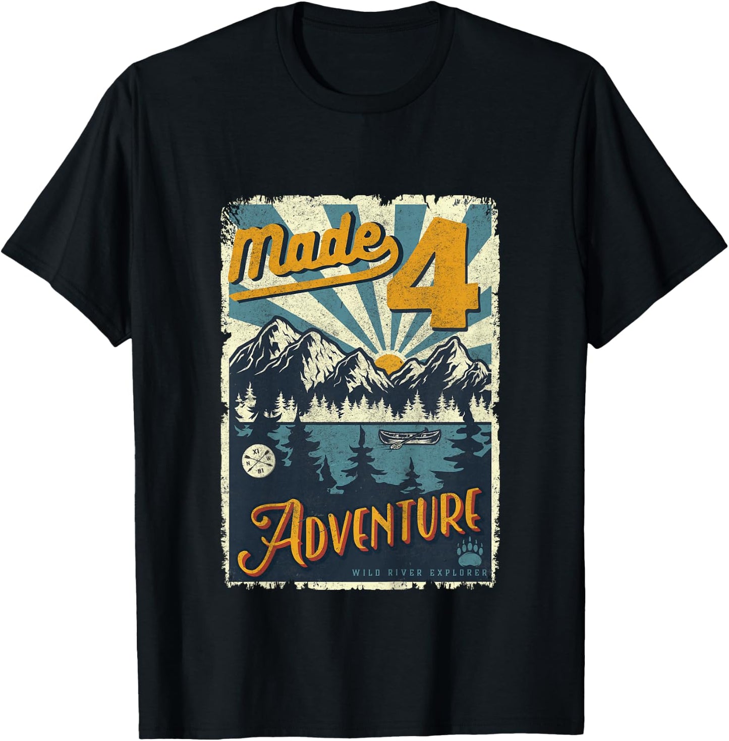 4th Birthday camping themed Party Made four adventure T-Shirt - T-Shirt | Black