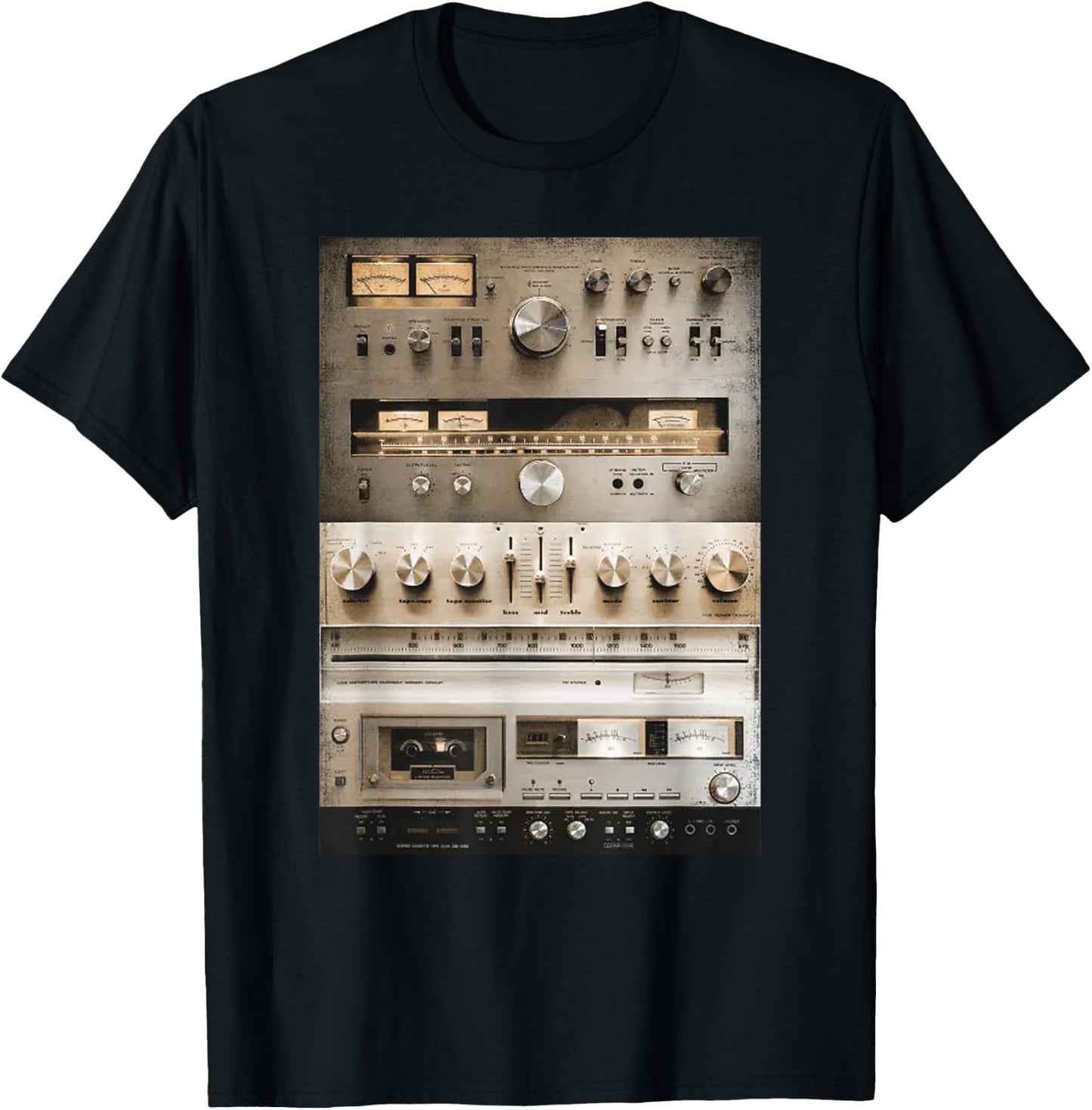Setup Vintage Audio HiFi Sound System Mixed Media Collage T-Shirt - T-Shirt | Black