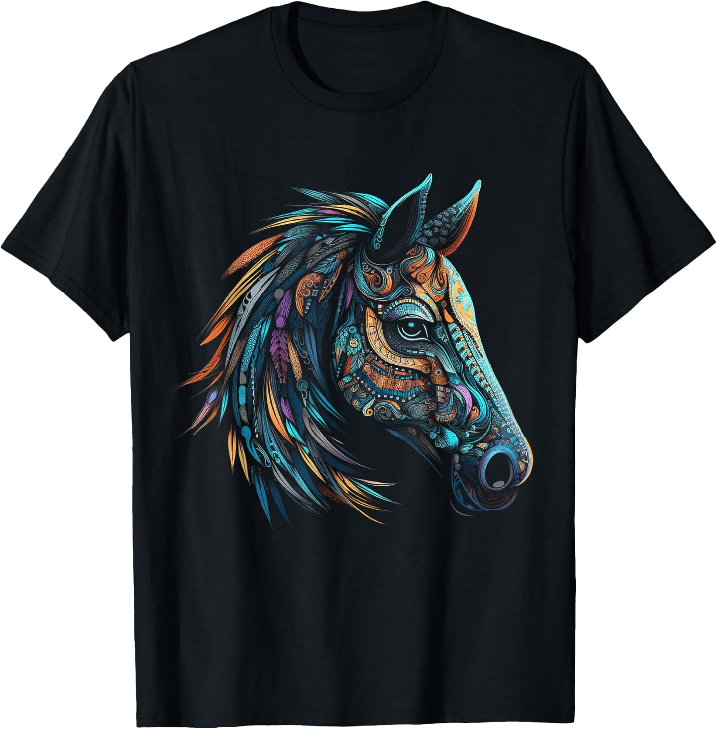 Horse Lover Mandala Artwork | Animal Motif Horse T-Shirt - T-Shirt | Black