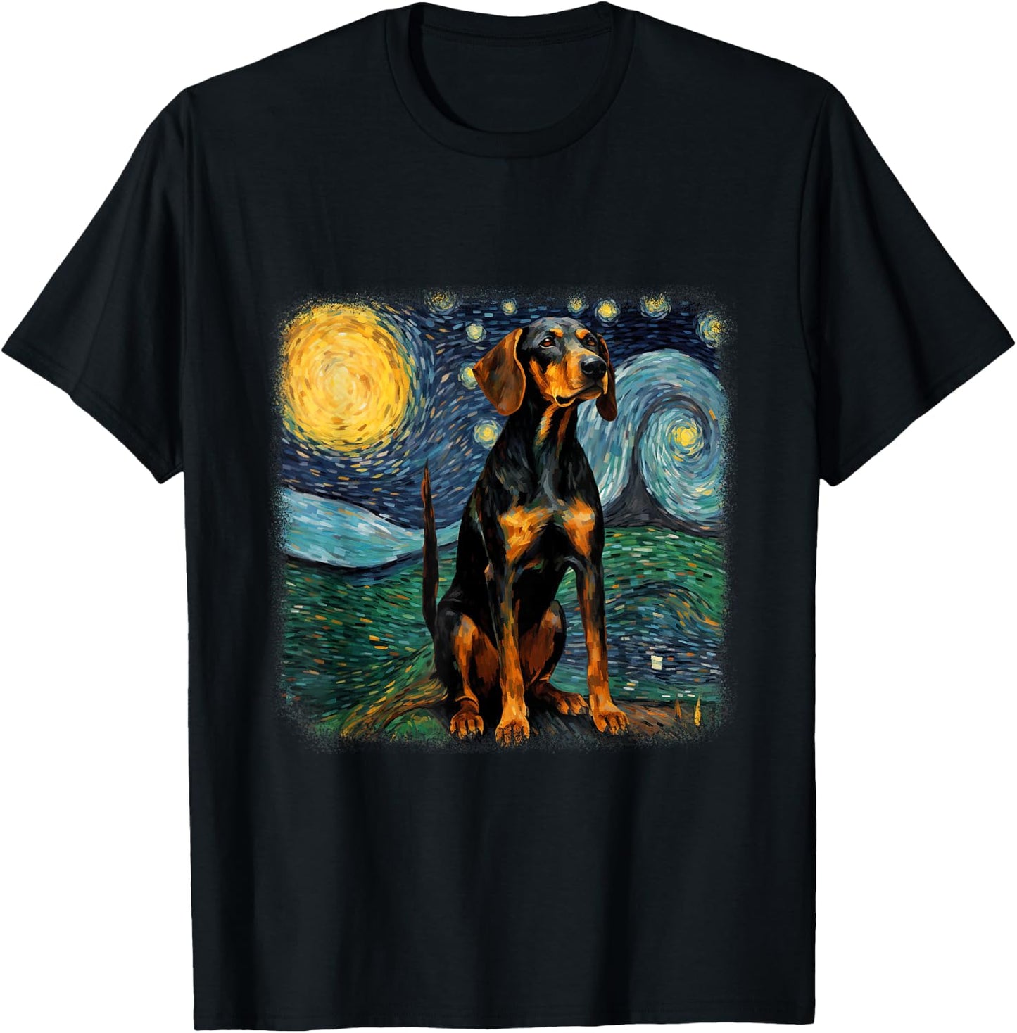 Dog in starry night van gogh Black and Tan Coonhound T-Shirt - T-Shirt | Black