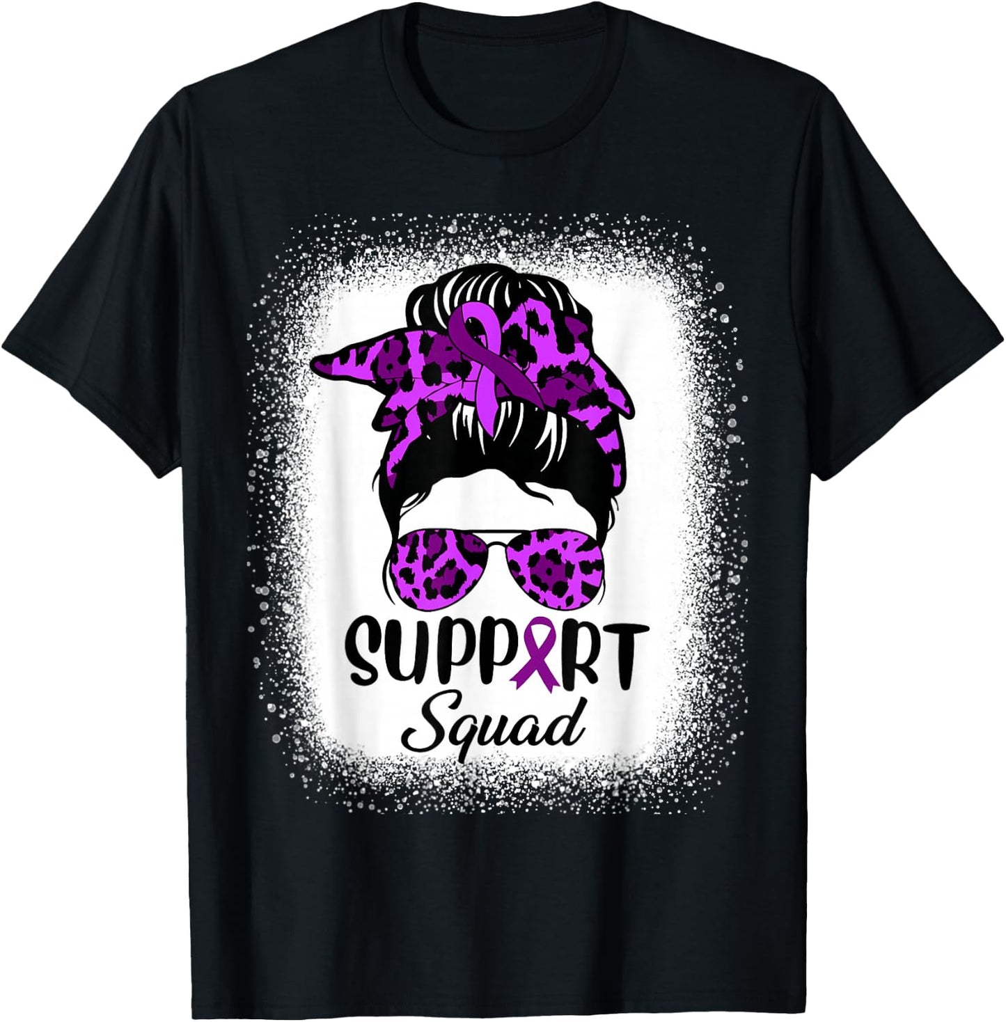 Support Pancreatic Cancer Awareness Messy Bun Ribbon Purple T-Shirt - T-Shirt | Black