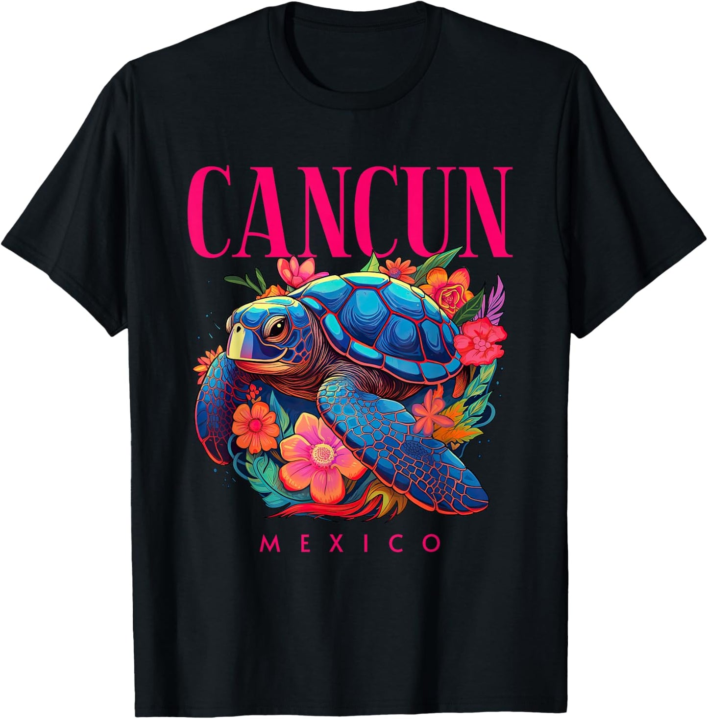 Cancun Mexico Floral Beach Turtle Souvenir T-Shirt - T-Shirt | Black