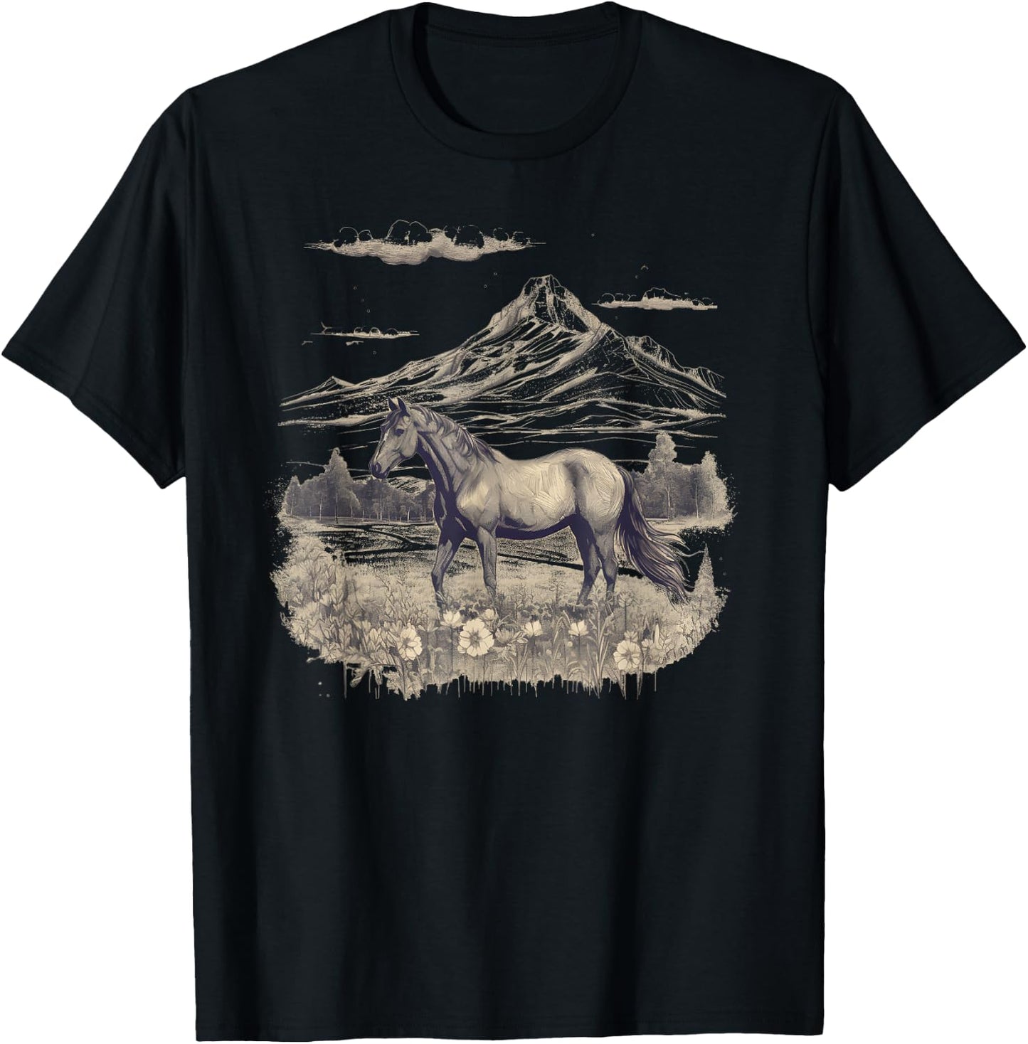 Horse Lover Gifts Women Teen Girls Wild Horse Art Portrait Black Small T-Shirt - T-Shirt | Black