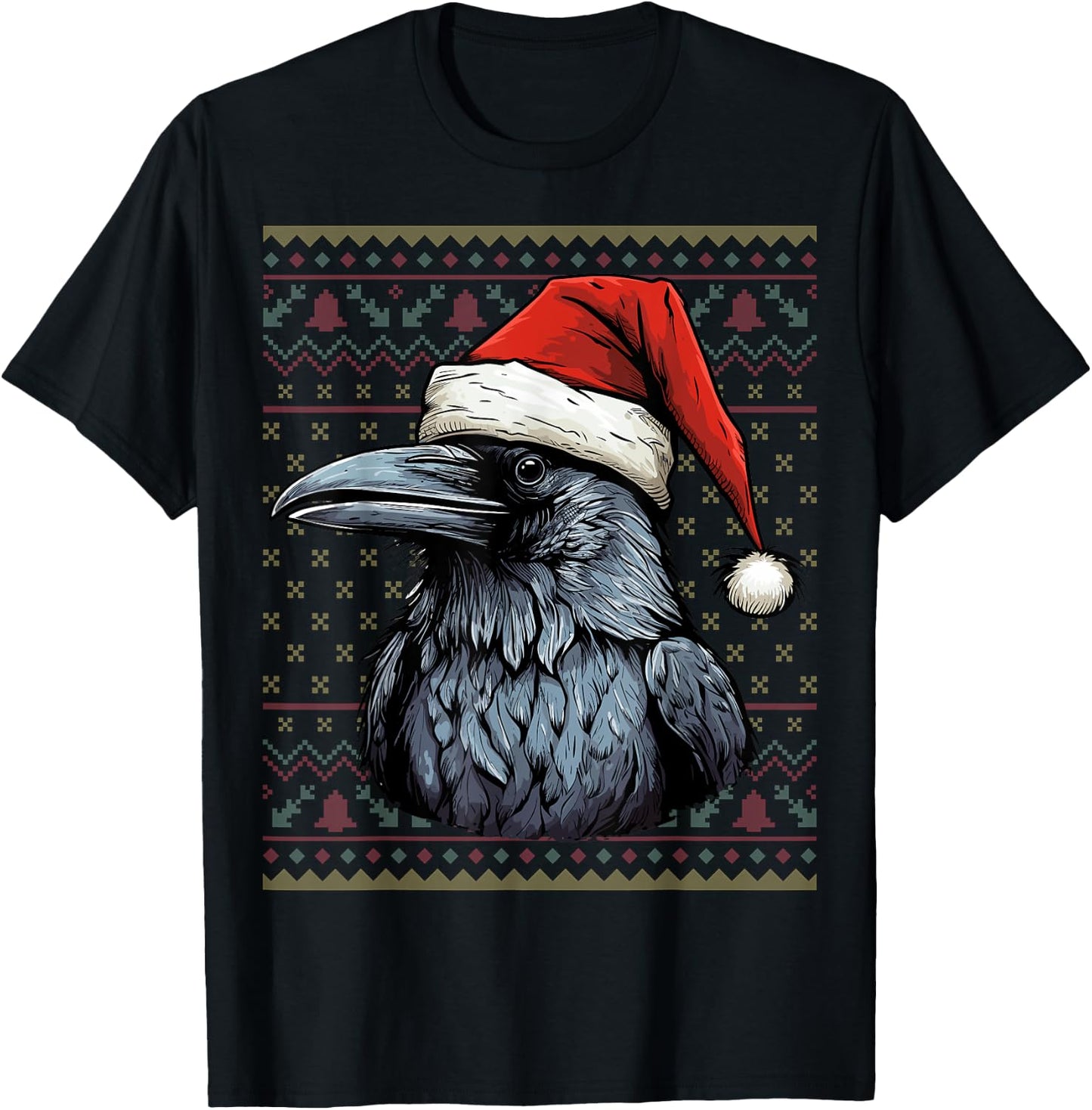 Crow Lover Santa Hat Xmas Holiday Ugly Crow Christmas T-Shirt - T-Shirt | Black