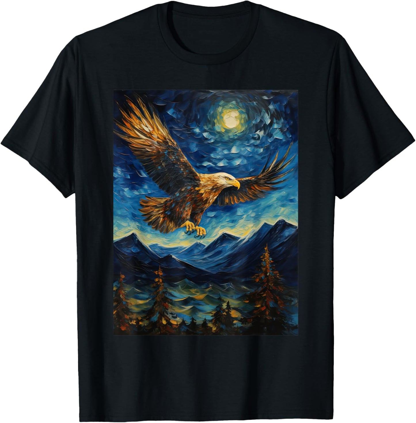 Eagle Starry Night Van Gogh Style Graphic T-Shirt - T-Shirt | Black