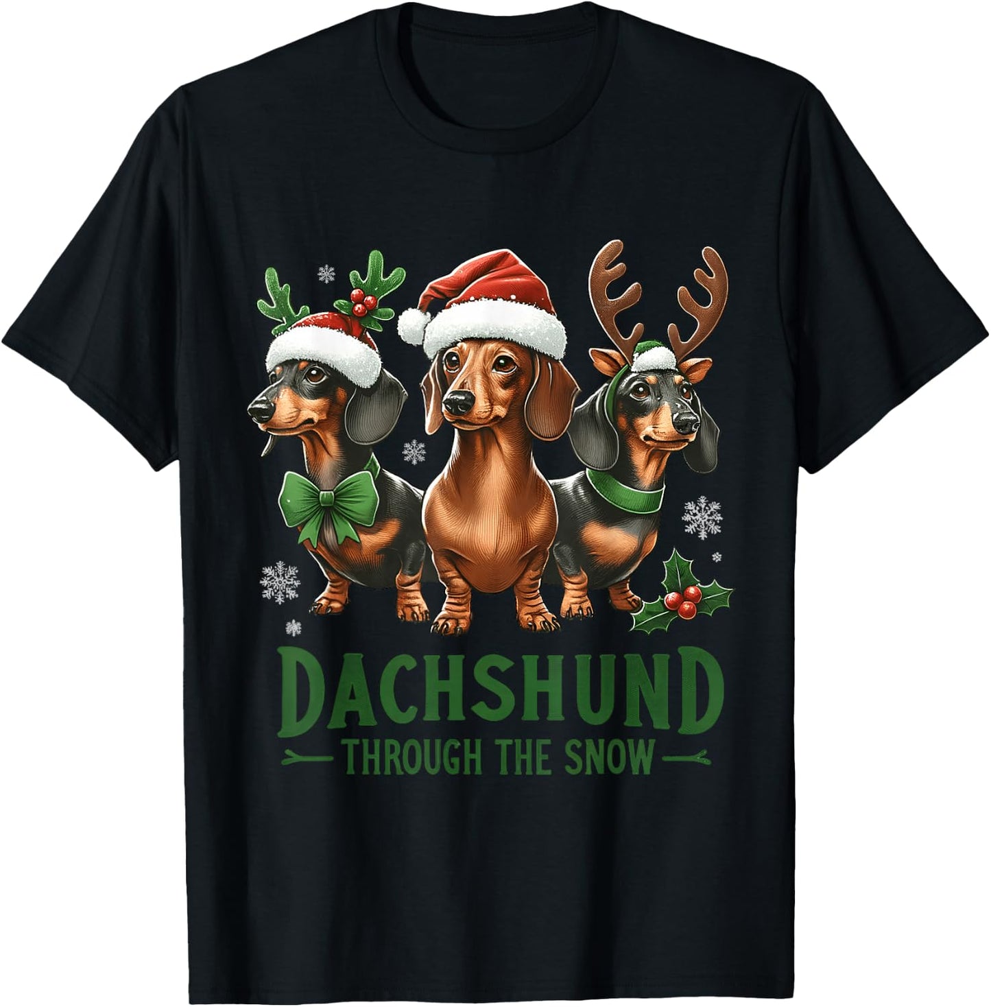 Dachshund Xmas Through the Snow Naughty List Dachshund T-Shirt - T-Shirt | Black