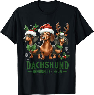 Dachshund Xmas Through the Snow Naughty List Dachshund T-Shirt - T-Shirt | Black
