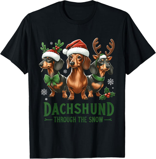Dachshund Xmas Through the Snow Naughty List Dachshund T-Shirt - T-Shirt | Black