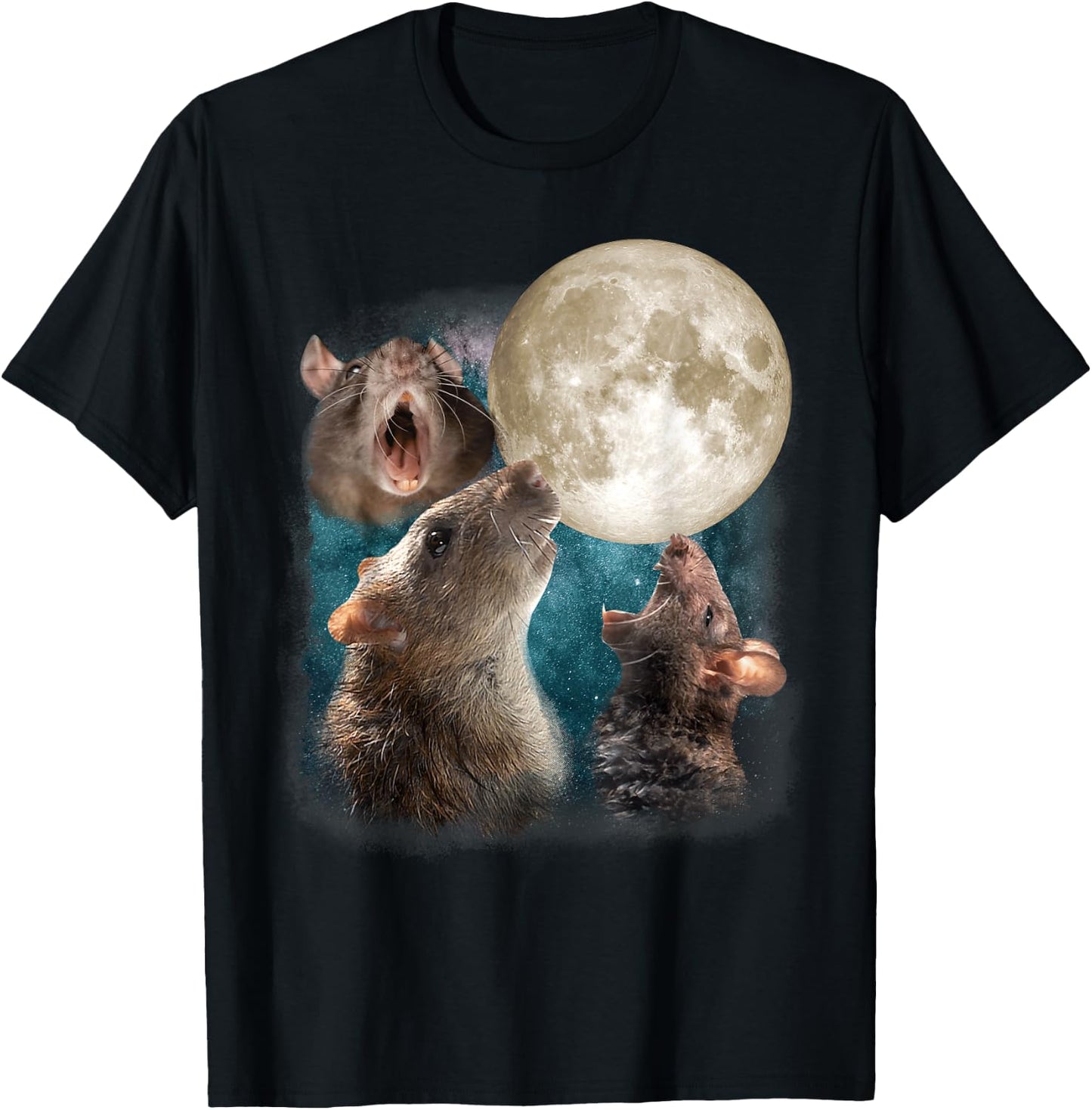 Three Rats Howl At Moon 3 Wolfs Funny Parody Rat Lovers T-Shirt - T-Shirt | Black