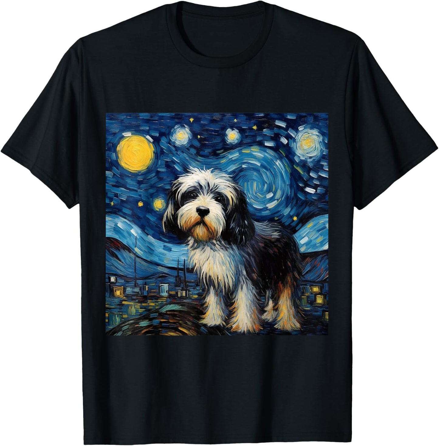 Tibetan Terrier Starry Night - Tibetan Terrier T-Shirt - T-Shirt | Black