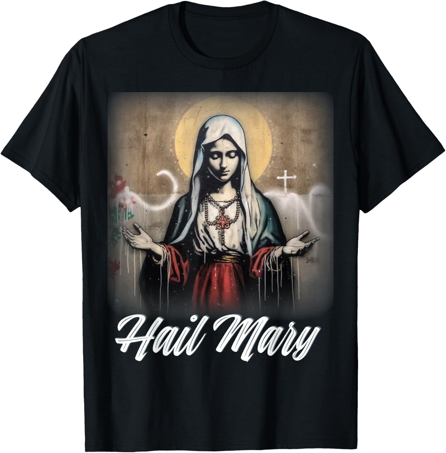 Hail Mary Our Lady Blessed Mother Rosary Catholic T-Shirt - T-Shirt | Black