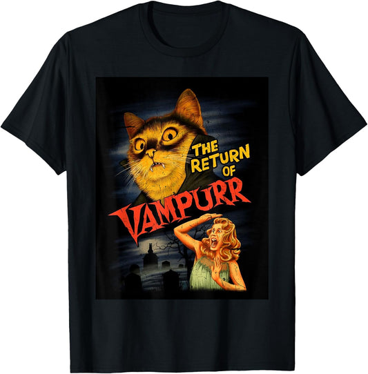 Cat Vampire Classic Horror Movie Funny Graphic Shirt T-Shirt - T-Shirt | Black