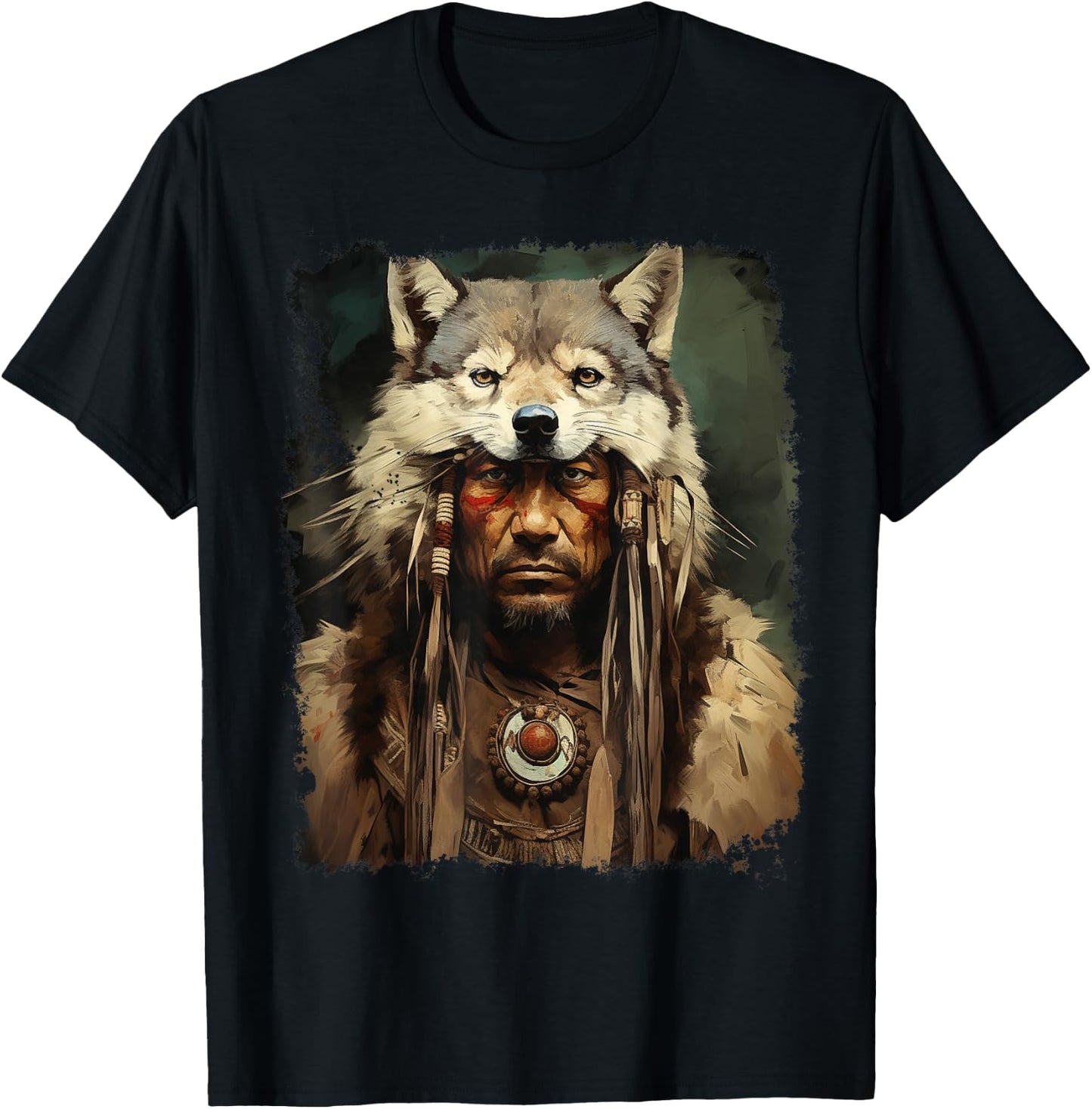 Wolf Native American Men T-Shirt - T-Shirt | Black