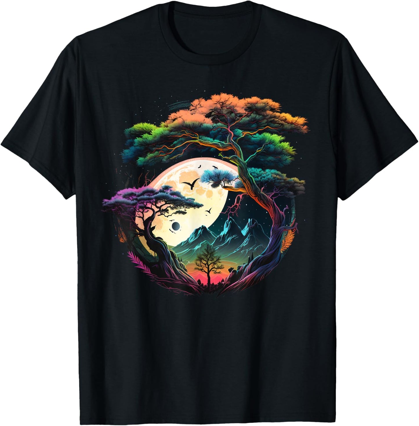 Japanese Moon on Bonsai Tree T-Shirt - T-Shirt | Black