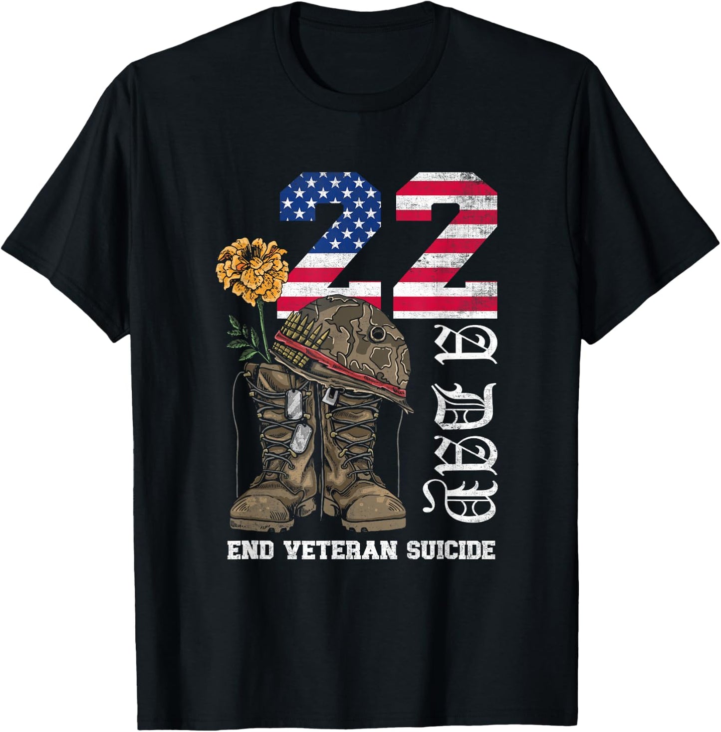 Veteran 22 A Day Take Their Lives End Veteran Suicide T-Shirt - T-Shirt | Black