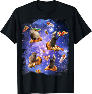 Space Capybara On Pizza Taco, Galaxy Capybaras Funny T-Shirt - T-Shirt | Black