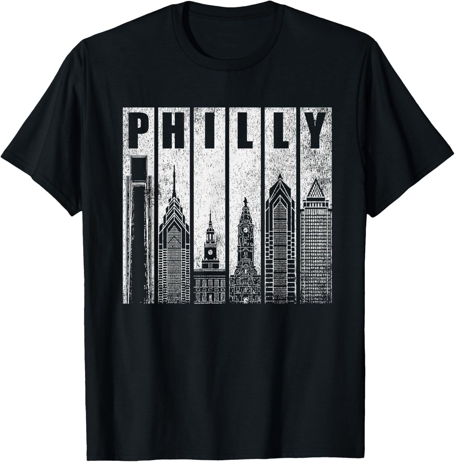 Philly Retro Philadelphia Skyline Philly City Distressed T-Shirt - T-Shirt | Black