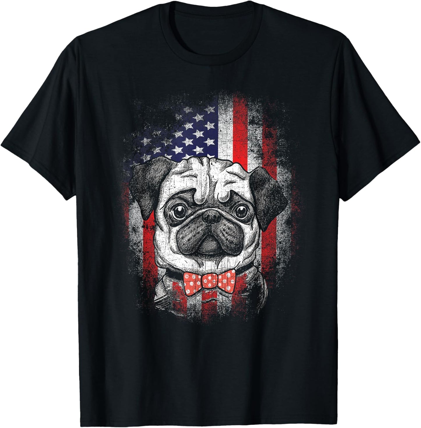 Patriotic Pug American Flag 4th Of July T-Shirt - T-Shirt | Black