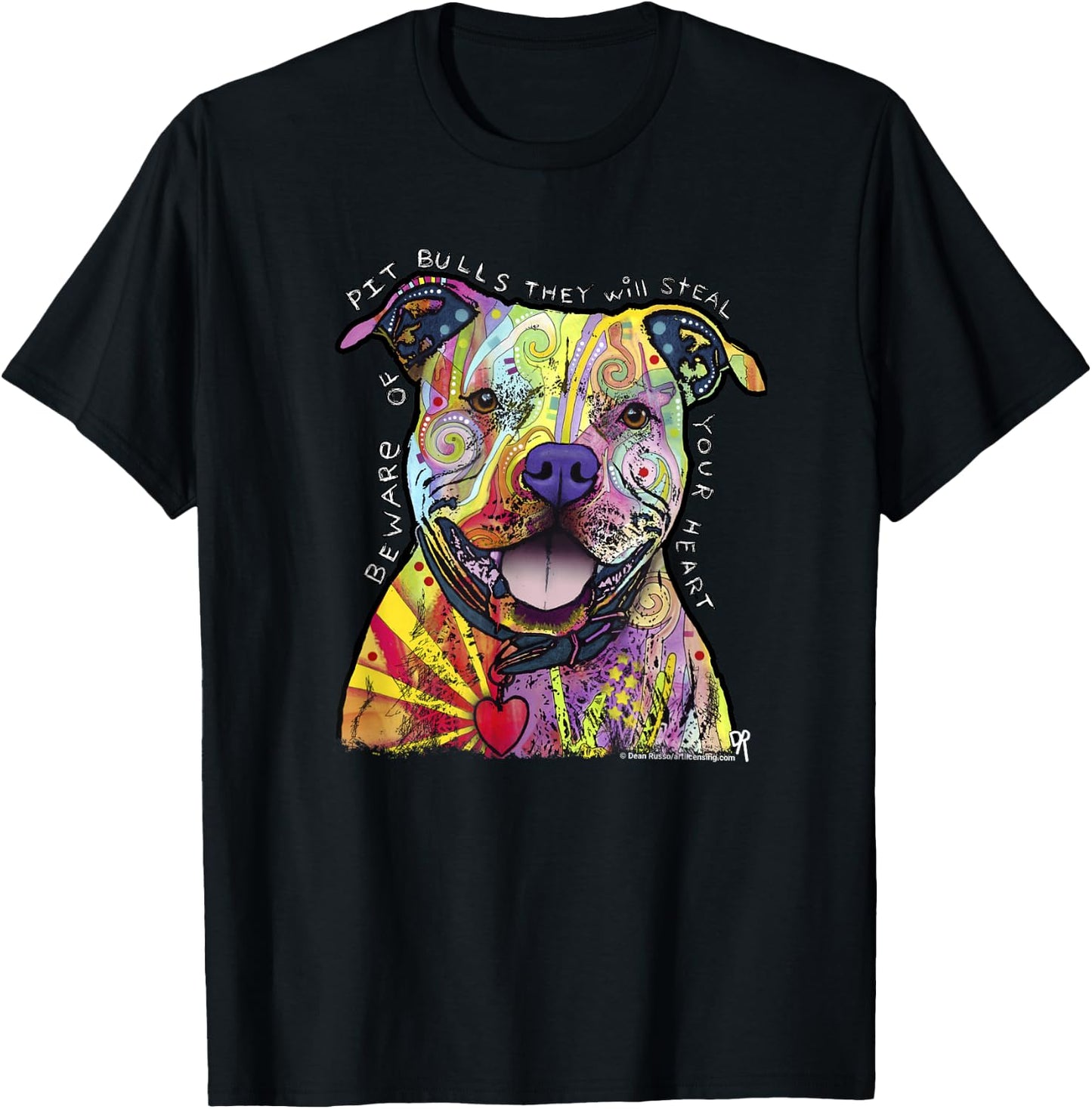 Beware of Pit Bulls, Dean Russo Pitbull Original - Dog Lover Small T-Shirt - T-Shirt | Black