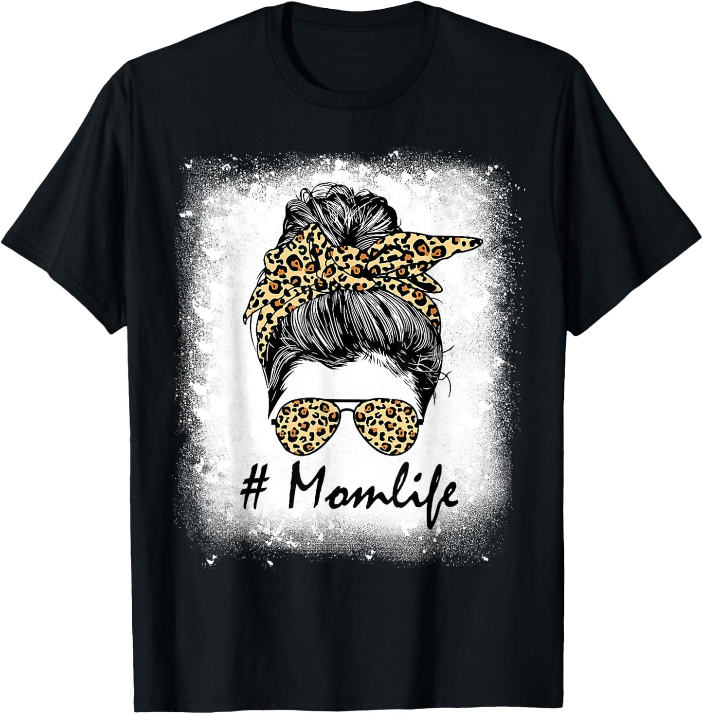 Mom Life Bleached Shirt Mom Life Leopard Messy Bun T-Shirt - T-Shirt | Black