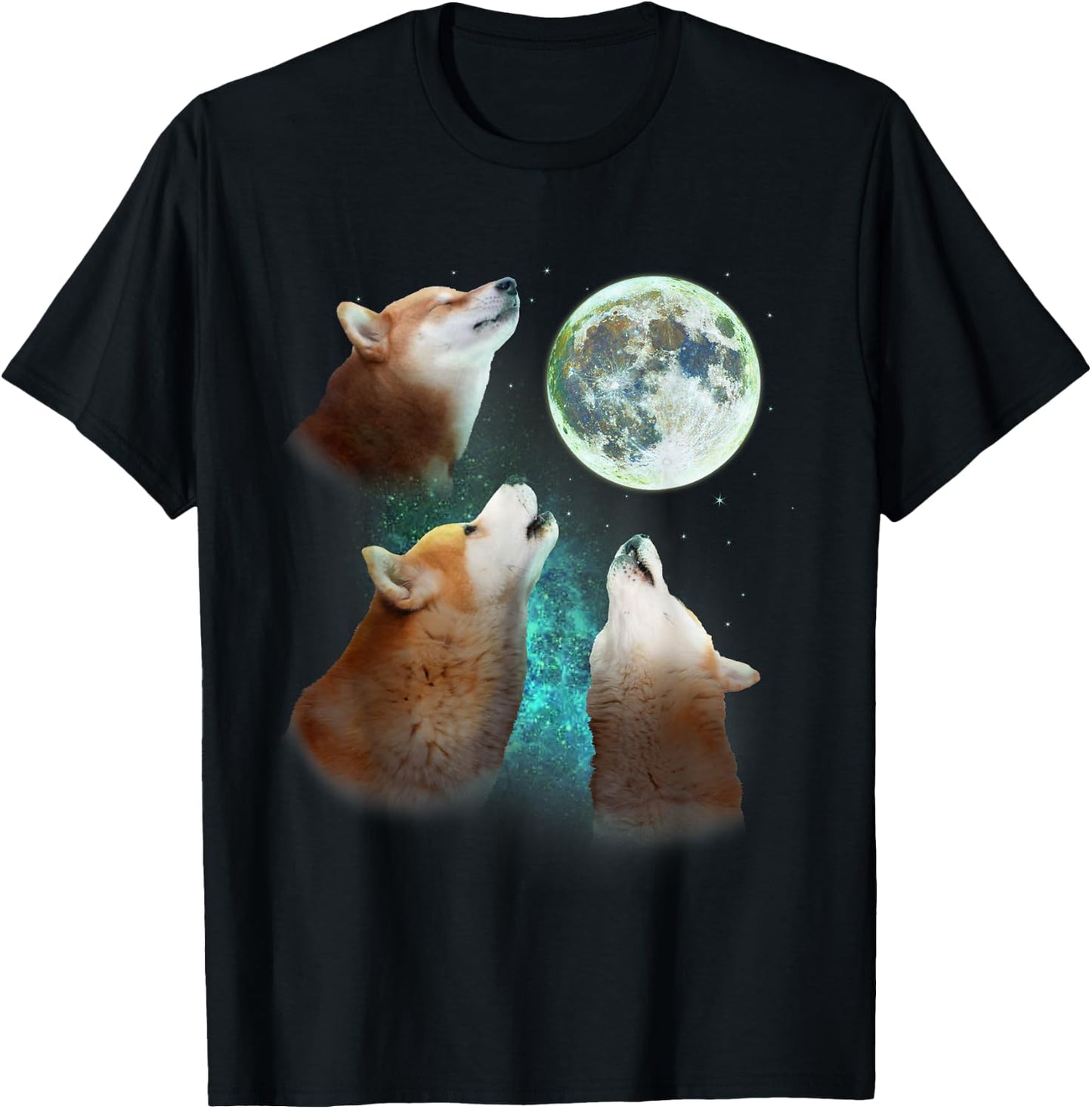 Three Shiba Inu Dogs Howl At Moon 3 Wolfs Wolves Meme Parody T-Shirt - T-Shirt | Black