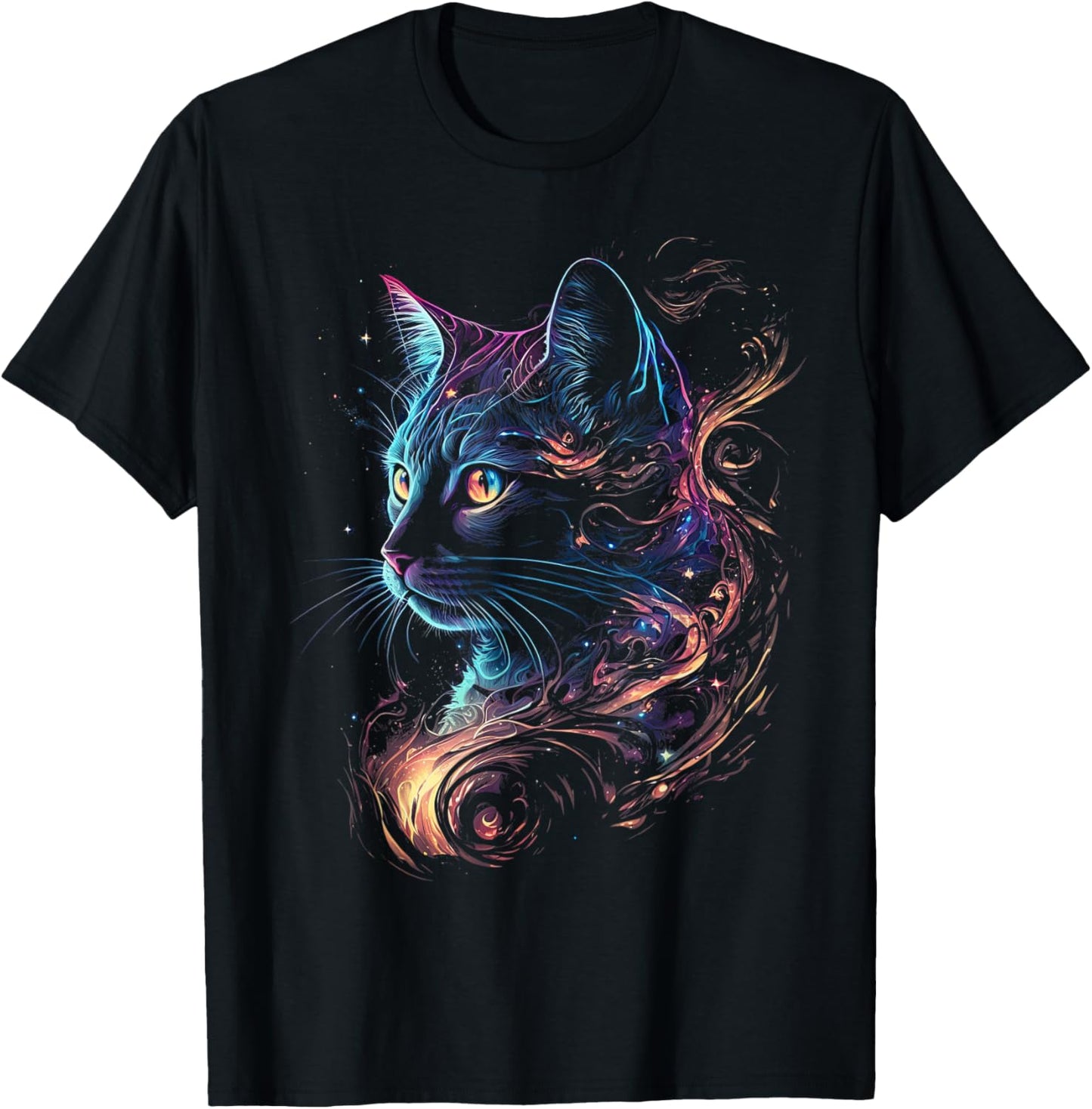 Cat in The Galaxy and Space Kitten Cat Head T-Shirt - T-Shirt | Black