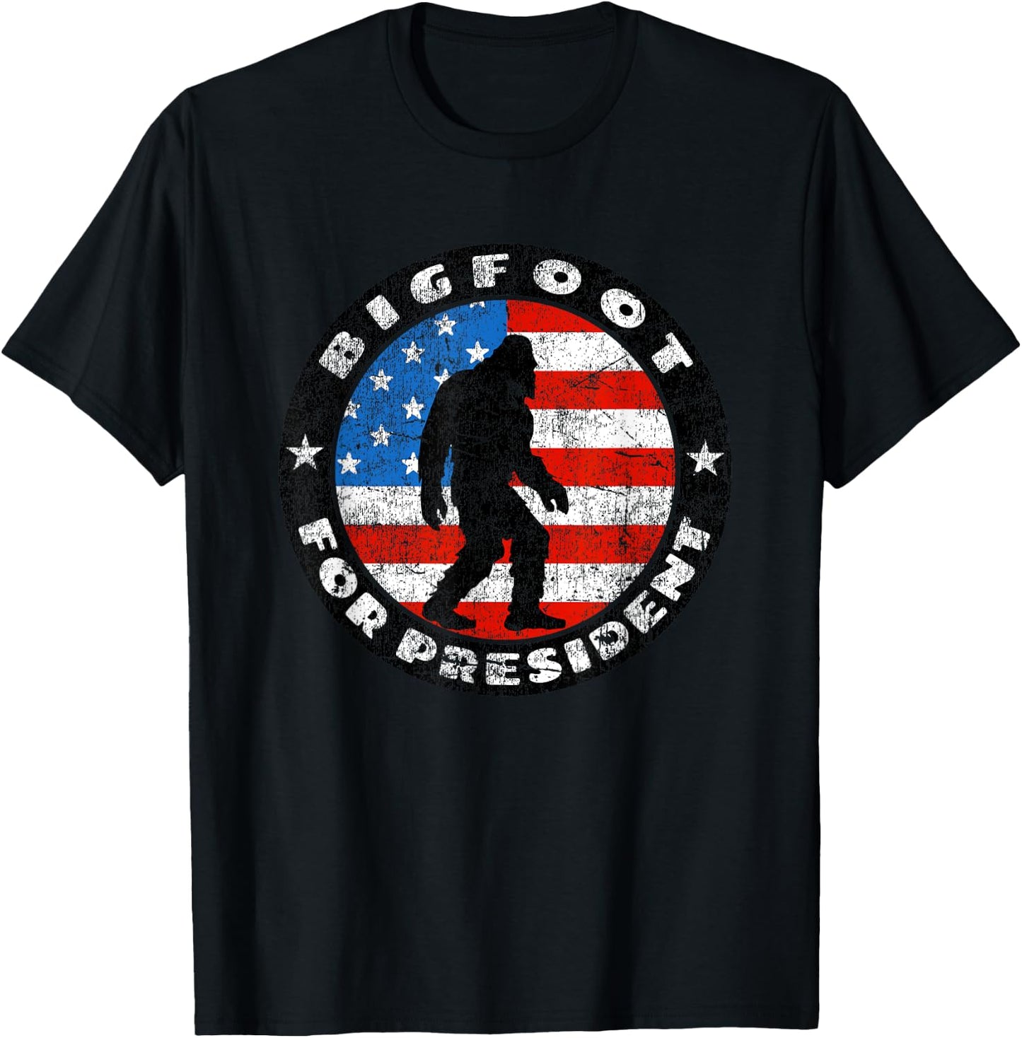 Bigfoot For President - Vintage US Flag Sasquatch Silhouette T-Shirt - T-Shirt | Black