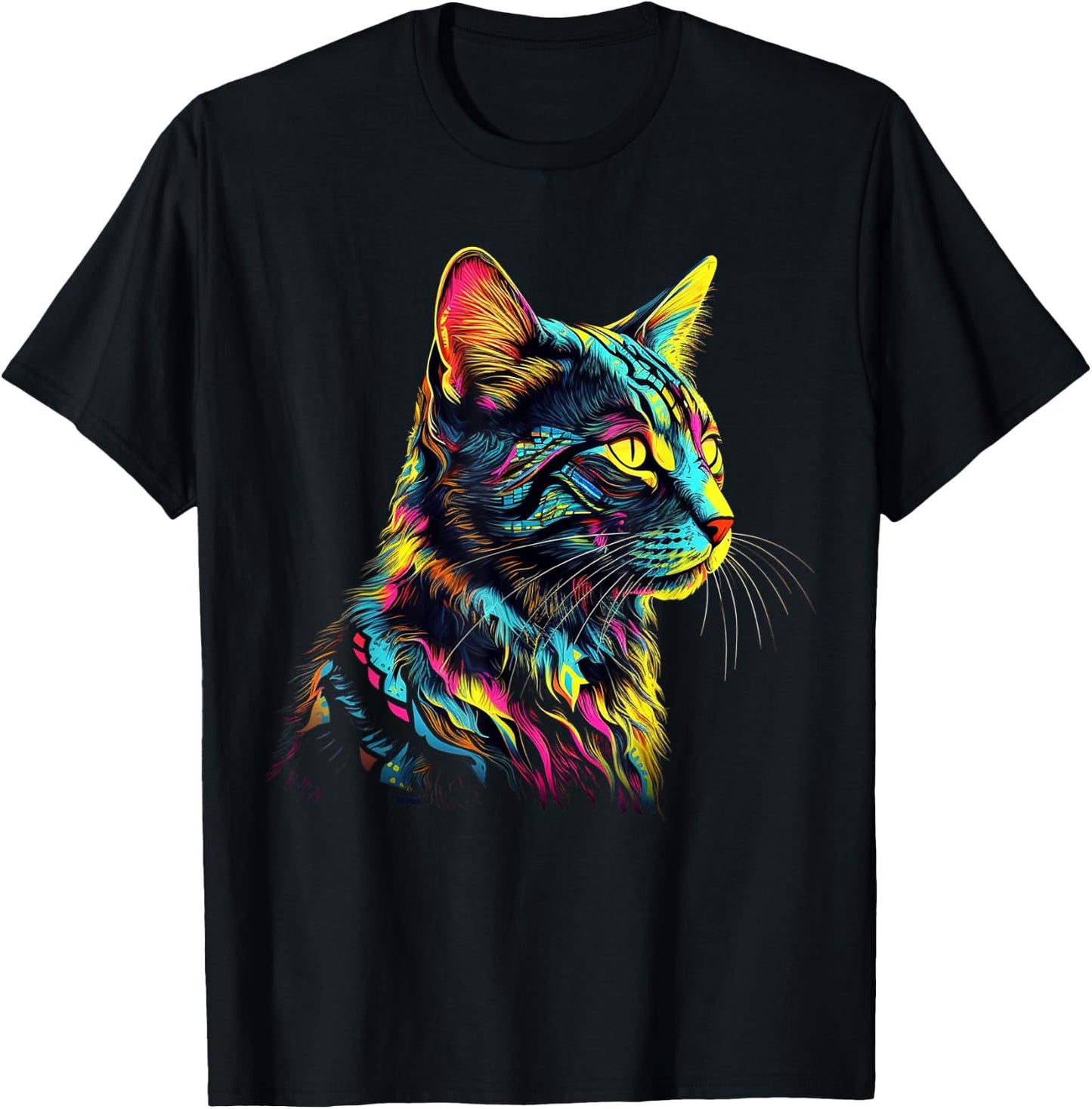 Colourful Art Cat Motif Animal Cat Men Women Kids T-Shirt - T-Shirt | Black