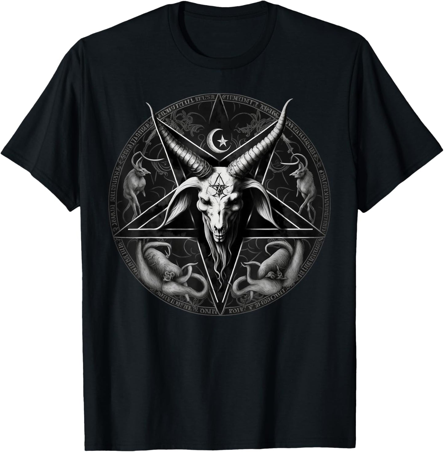 Satanic 666 Devil Occult on black and white Pentagram Goat T-Shirt - T-Shirt | Black