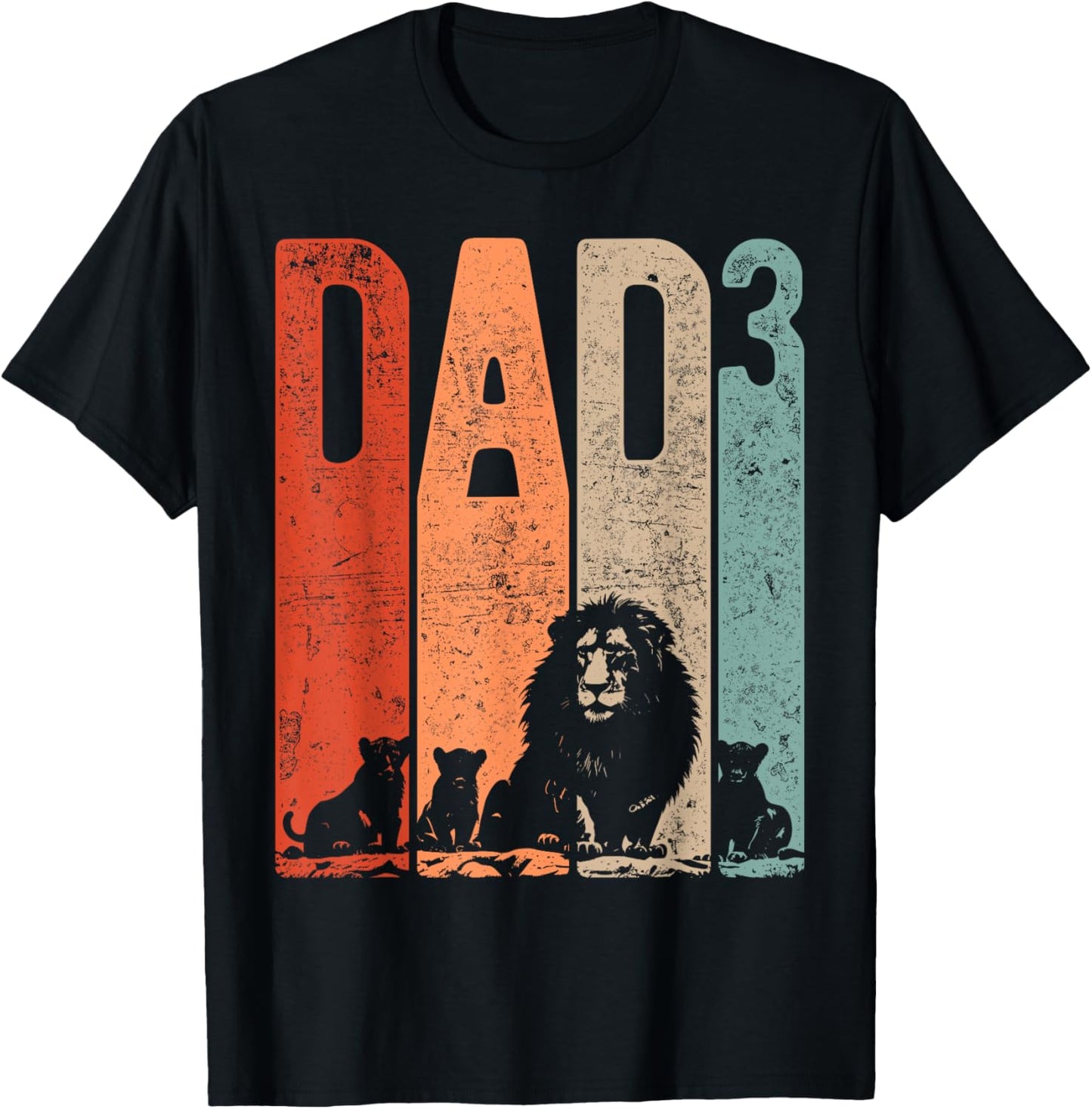 Papa Lion Cubs Father's Day Dad Squared Three Kids Retro T-Shirt - T-Shirt | Black