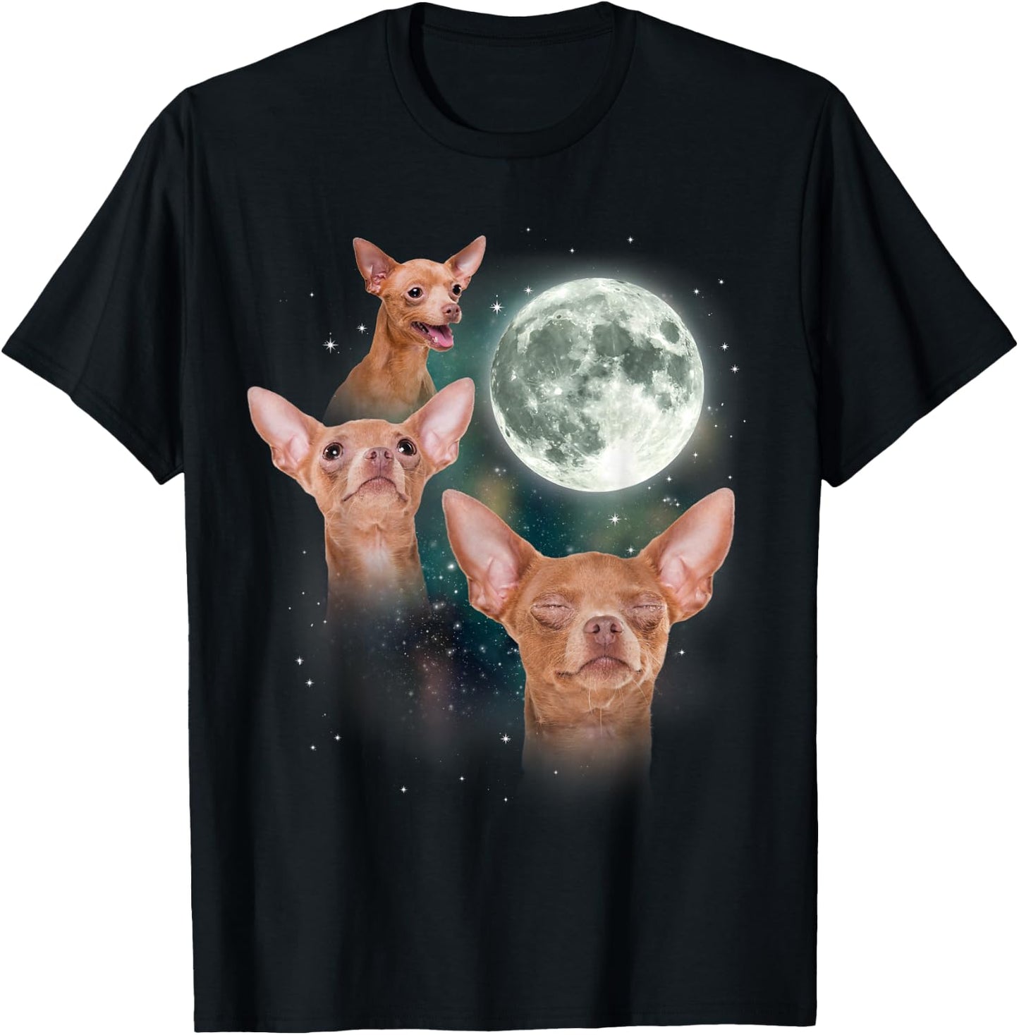 Three Chihuahua Moon 3 Dog Meme Funny Wolves Howling Parody T-Shirt - T-Shirt | Black