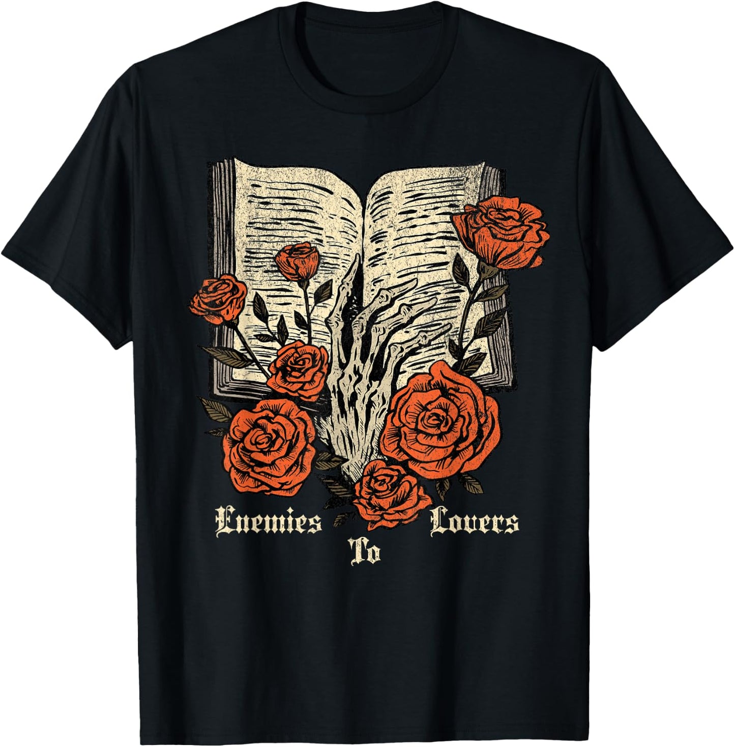 Enemies to Lovers Book Reader Roses Bookish Booktok Retro T-Shirt - T-Shirt | Black