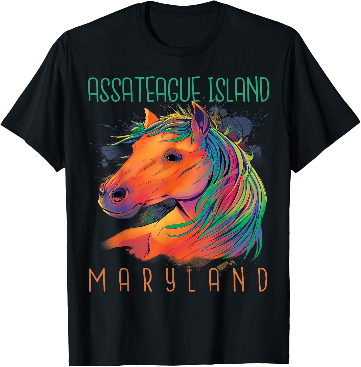 Colorful Horse Assateague Island Maryland Riding Souvenir T-Shirt - T-Shirt | Black