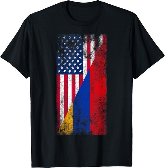 USA & Armenia Flags - United States of America, Armenian T-Shirt - T-Shirt | Black