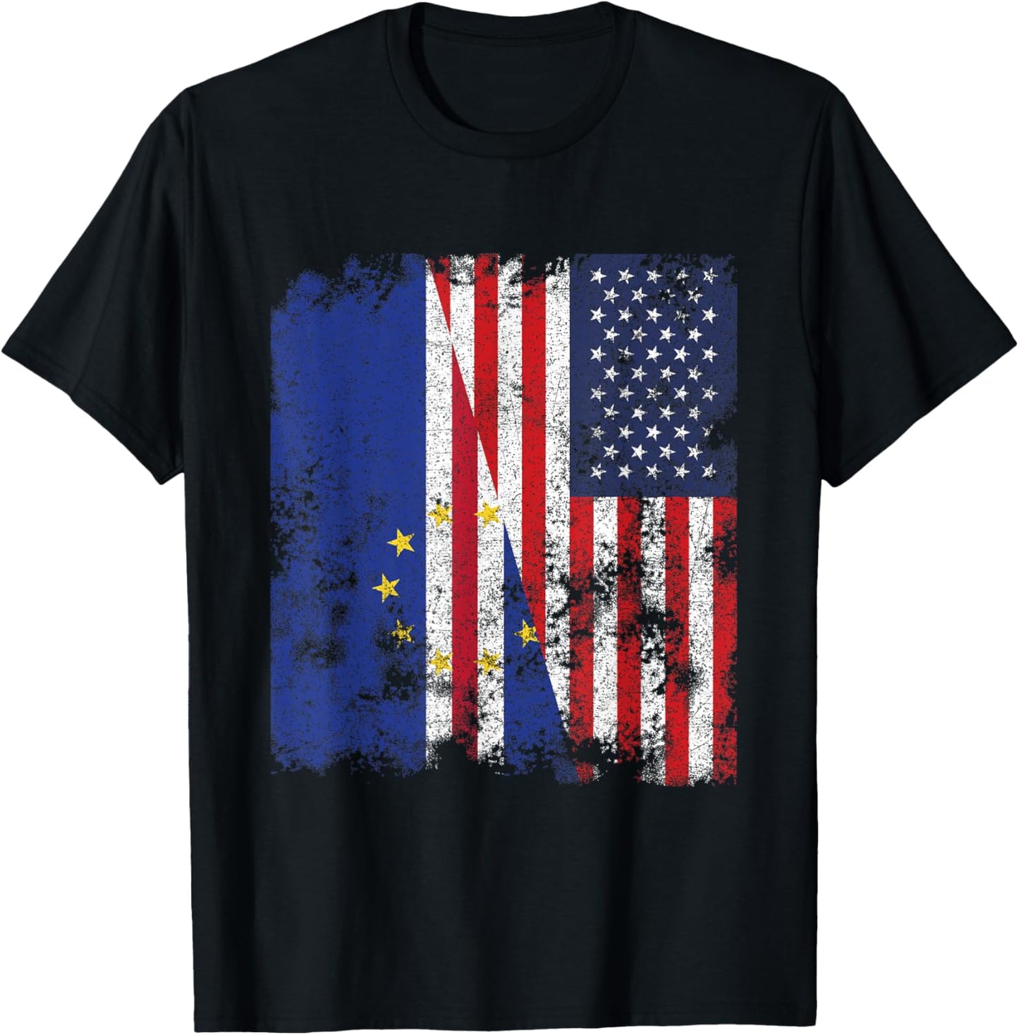 Cape Verde USA Flag Distressed - Half American T-Shirt - T-Shirt | Black