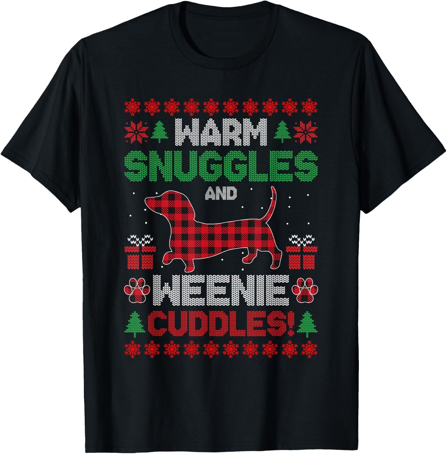 Weenie Dog Christmas Pajama Shirt Cute Weiner Ugly Christmas Men Women Kids T-Shirt - T-Shirt | Black