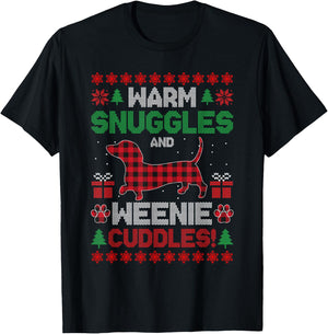 Weenie Dog Christmas Pajama Shirt Cute Weiner Ugly Christmas Men Women Kids T-Shirt - T-Shirt | Black